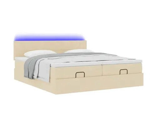 Osmaņu Gultas Rāmis Ar Matračiem Krēmkrāsas 160X200Cm Audums Vidaxl