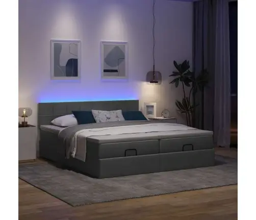 Osmaņu Gultas Rāmis Ar Matračiem Tumši Pelēks 180X200Cm Audums Vidaxl