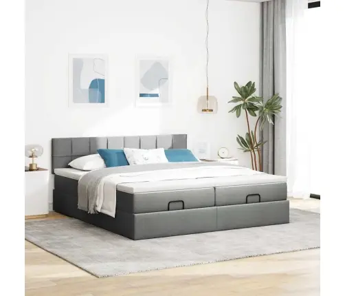 Ottomani Voodiraam Madratsitega, Tumehall, 200X200cm Kangas