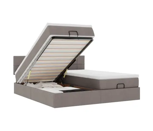 Osmaņu Gultas Rāmis Ar Matračiem Pelēkbrūns 200X200Cm Audums Vidaxl