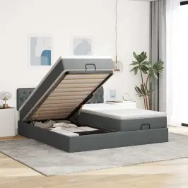 Osmaņu Gultas Rāmis Ar Matračiem Tumši Pelēks 160X200Cm Audums Vidaxl