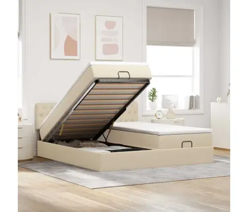 Osmanų Lovos Rėmas Su Čiužiniais, Kreminis, 160X200cm Audinys