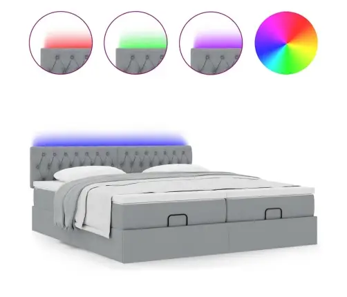 Ottomani Voodiraam Madratsitega, Helehall, 180X200cm Kangas