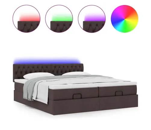 Osmaņu Gultas Rāmis Ar Matračiem Tumši Brūns 180X200Cm Audums Vidaxl