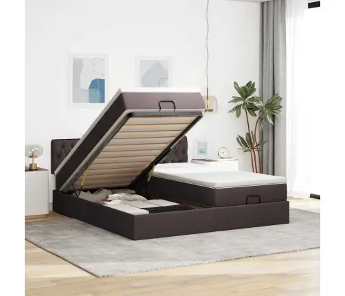 Ottomani Voodiraam Madratsitega, Tumepruun, 200X200cm Kangas