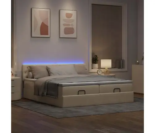 Osmaņu Gultas Rāmis Ar Matračiem Krēmkrāsas 200X200Cm Audums Vidaxl