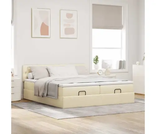 Osmaņu Gultas Rāmis Ar Matračiem Krēmkrāsas 200X200Cm Audums Vidaxl