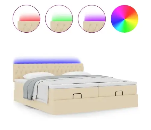 Osmaņu Gultas Rāmis Ar Matračiem Krēmkrāsas 200X200Cm Audums Vidaxl