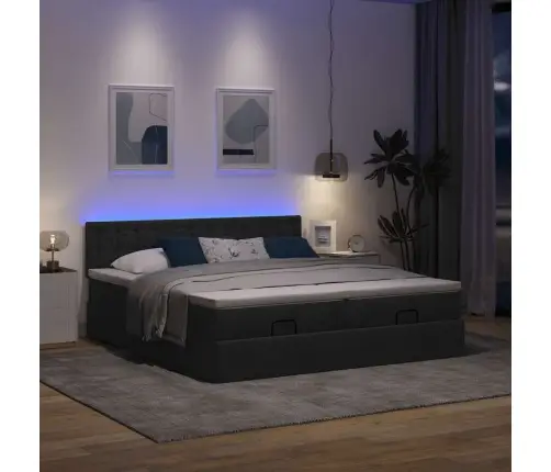 Osmaņu Gultas Rāmis Ar Matračiem Melns 160X200Cm Audums Vidaxl Osmaņu Gultas Rāmis Ar Matračiem Melns 160X200Cm Audums Vidaxl