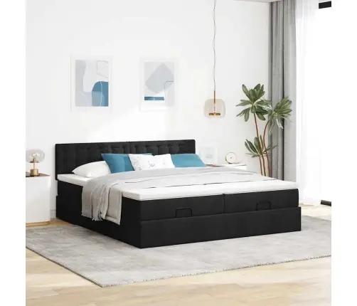 Osmaņu Gultas Rāmis Ar Matračiem Melns 160X200Cm Audums Vidaxl Osmaņu Gultas Rāmis Ar Matračiem Melns 160X200Cm Audums Vidaxl