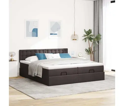 Ottomani Voodiraam Madratsitega, Tumepruun, 160X200cm Kangas