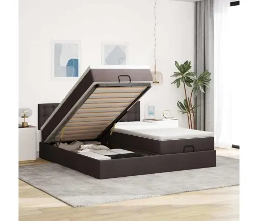 Ottomani Voodiraam Madratsitega, Tumepruun, 160X200cm Kangas