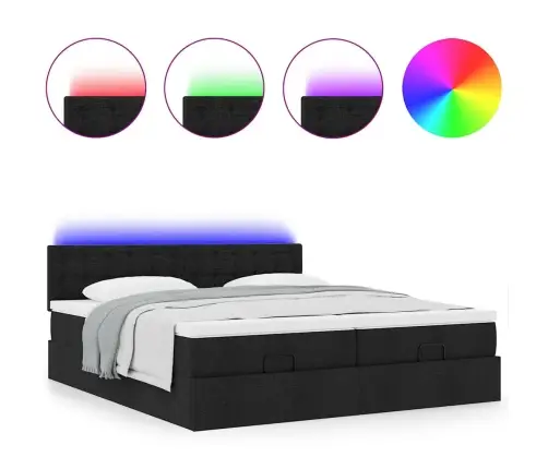 Osmanų Lovos Rėmas Su Čiužiniais, Juodas, 180X200cm Audinys