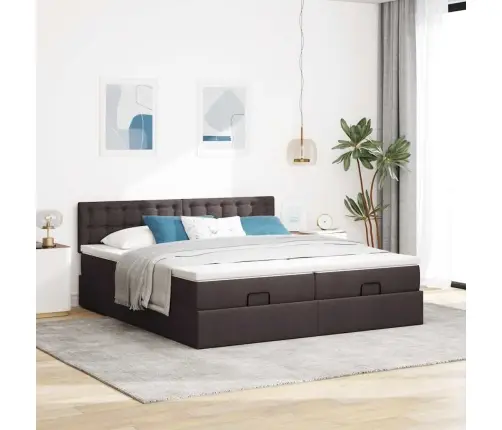 Osmaņu Gultas Rāmis Ar Matračiem Tumši Brūns 180X200Cm Audums Vidaxl