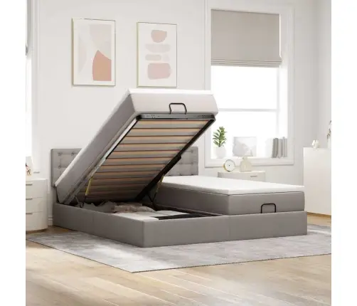 Osmaņu Gultas Rāmis Ar Matračiem Pelēkbrūns 200X200Cm Audums Vidaxl