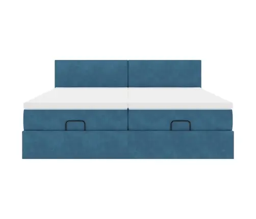 Osmaņu Gultas Rāmis Ar Matračiem Tumši Zils 160X200Cm Audums Vidaxl