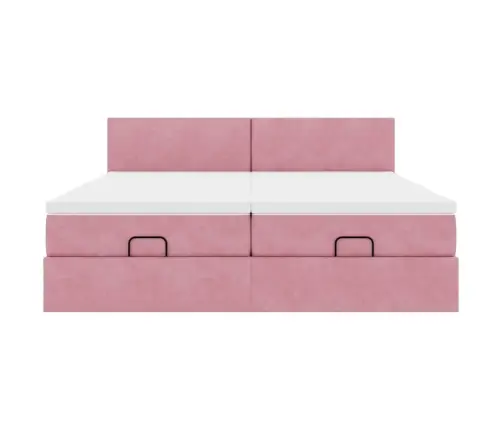 Osmaņu Gultas Rāmis Ar Matračiem Rozā 160X200Cm Audums Vidaxl
