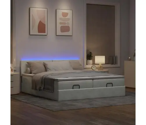 Osmanų Lovos Rėmas Su Čiužiniais, Pilkas, 180X200cm Aksomas