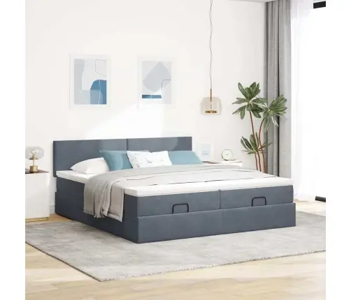 Ottomani Voodiraam Madratsitega, Tumehall, 180X200 cm Samet