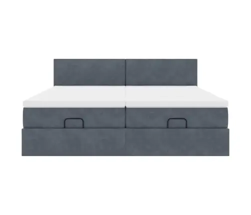 Ottomani Voodiraam Madratsitega, Tumehall, 180X200 cm Samet