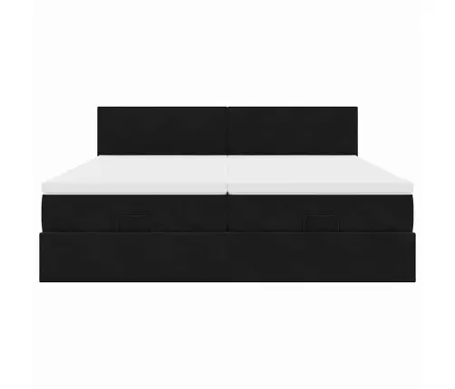 Osmanų Lovos Rėmas Su Čiužiniais, Juodas, 180X200cm Aksomas