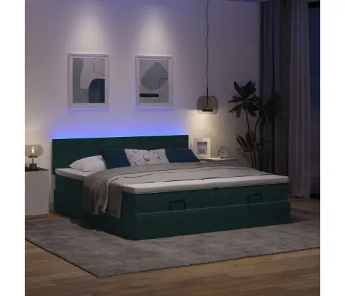 Osmaņu Gultas Rāmis Ar Matračiem Tumši Zaļš 180X200Cm Audums Vidaxl