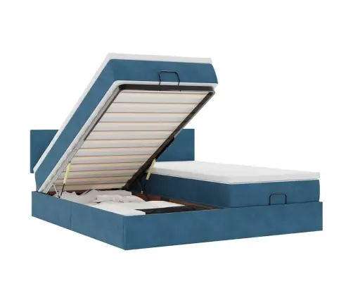 Ottomani Voodiraam Madratsitega, Tumesinine, 180X200 cm Samet