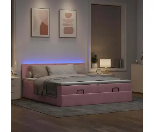 Osmaņu Gultas Rāmis Ar Matračiem Rozā 180X200Cm Audums Vidaxl