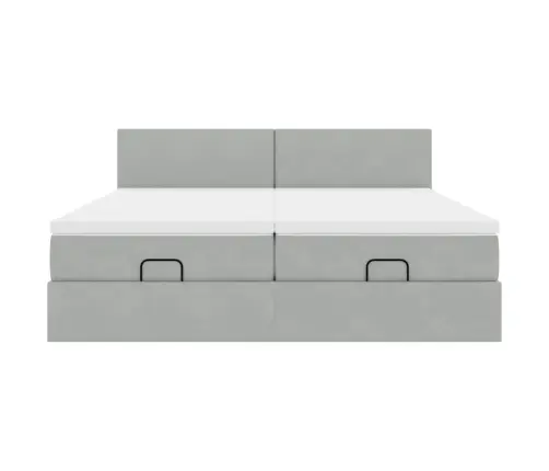 Ottomani Voodiraam Madratsitega, Helehall, 200X200 cm Samet