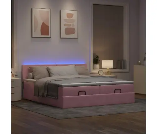 Osmaņu Gultas Rāmis Ar Matračiem Rozā 200X200Cm Audums Vidaxl