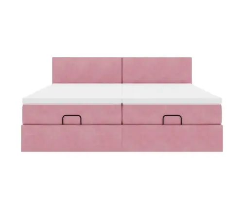 Osmaņu Gultas Rāmis Ar Matračiem Rozā 200X200Cm Audums Vidaxl