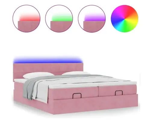 Osmaņu Gultas Rāmis Ar Matračiem Rozā 160X200Cm Audums Vidaxl