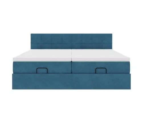 Osmanų Lovos Rėmas Su Čiužiniais, Mėlynas, 180X200cm Aksomas