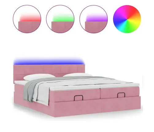 Osmaņu Gultas Rāmis Ar Matračiem Rozā 180X200Cm Audums Vidaxl