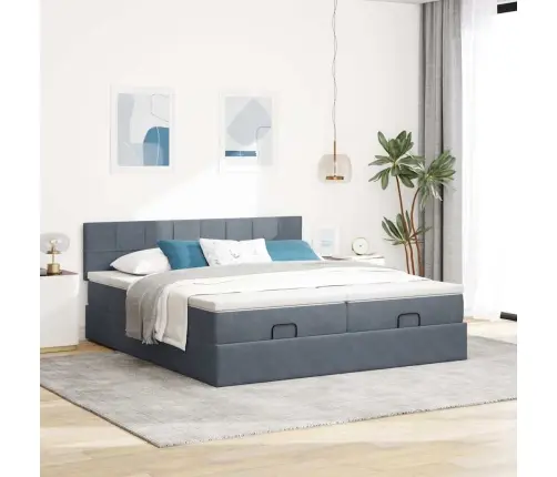 Ottomani Voodiraam Madratsitega, Tumehall, 200X200 cm Samet