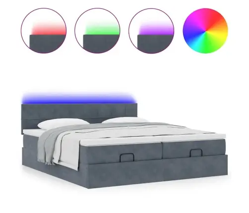 Ottomani Voodiraam Madratsitega, Tumehall, 200X200 cm Samet