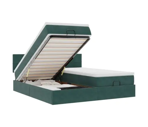 Ottomani Voodiraam Madratsitega, Tumeroheline, 200X200cm Samet