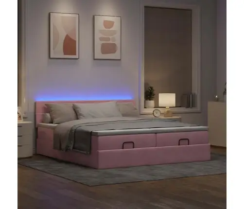 Osmaņu Gultas Rāmis Ar Matračiem Rozā 200X200Cm Audums Vidaxl