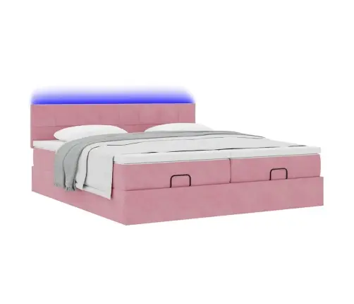 Osmaņu Gultas Rāmis Ar Matračiem Rozā 200X200Cm Audums Vidaxl