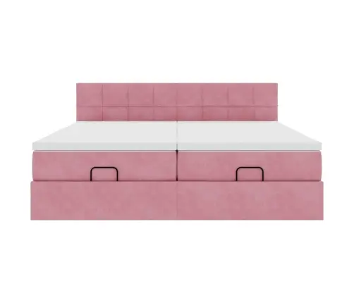 Osmaņu Gultas Rāmis Ar Matračiem Rozā 200X200Cm Audums Vidaxl