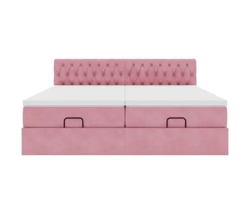 Osmaņu Gultas Rāmis Ar Matračiem Rozā 160X200Cm Audums Vidaxl