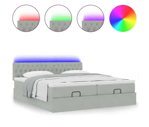 Ottomani Voodiraam Madratsitega, Helehall, 180X200 cm Samet