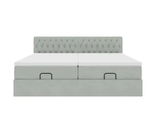 Ottomani Voodiraam Madratsitega, Helehall, 180X200 cm Samet