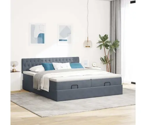 Ottomani Voodiraam Madratsitega, Tumehall, 180X200 cm Samet