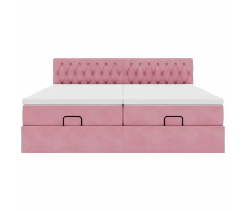 Osmaņu Gultas Rāmis Ar Matračiem Rozā 180X200Cm Audums Vidaxl