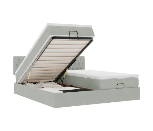 Ottomani Voodiraam Madratsitega, Helehall, 200X200 cm Samet