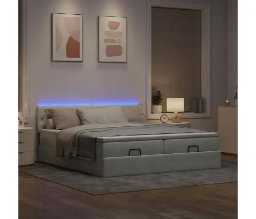 Ottomani Voodiraam Madratsitega, Helehall, 200X200 cm Samet