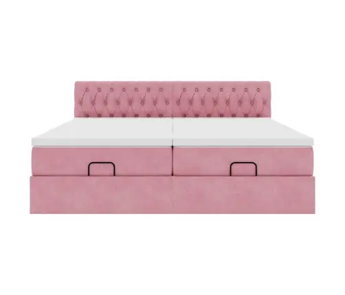 Osmaņu Gultas Rāmis Ar Matračiem Rozā 200X200Cm Audums Vidaxl