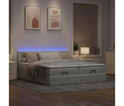 Ottomani Voodiraam Madratsitega, Helehall, 160X200 cm Samet