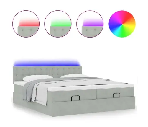 Ottomani Voodiraam Madratsitega, Helehall, 160X200 cm Samet